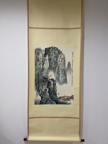 A Chinese Ink Painting of Landscape on Paper, Vertical Scroll