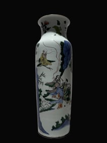 A Exquisite Blue and White Famille-Rose Figures Pattern Vase