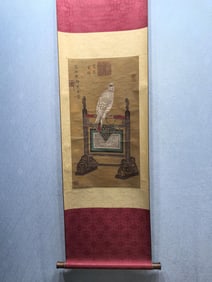 A Chinese Ink Wash Flower and Bird Painting on Silk, Vertical Scroll