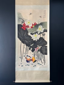 A Chinese Vertical Scroll Ink Flower and Bird Painting on Paper