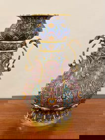 A Exquisite Cloisonne Interlocking Lotus Pattern Ruyi-Ears Vase