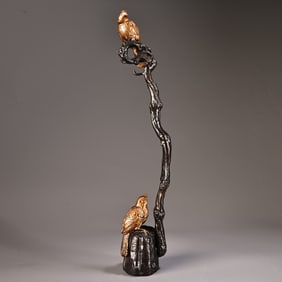 A Exquisite Bronze Painted Gold Bird Pattern Brush Holder