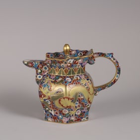 A Rare  Enameled Gold Thread Cloud and Dragon Pattern Teapot