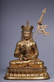 A Solemn Gilt Bronze Great Master Statue of Padma Sambhava