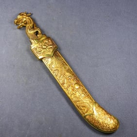 A Exquisite Gilt Bronze Relief Carved Dagger