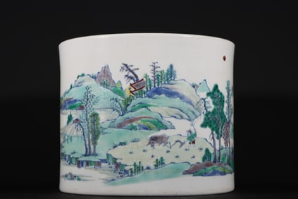A Exquisite Doucai Landscape Pattern Brush Pot