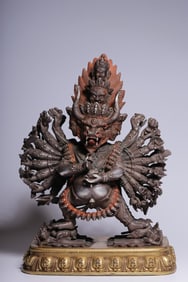 A Solemn Gilt Bronze Gilt Silver Statue of Yamantaka