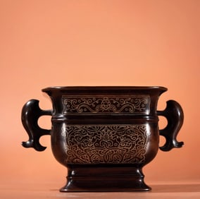 A Exquisite Red Copper Silver-Inlaid Censer
