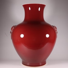 A Exquisite Ji Red Glazed Double-Ears Vase