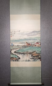 A Chinese Vertical Scroll Ink Painting of Landscape on Paper
