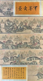 A Chinese Hand Scroll Ink Painting of Landscape on Silk