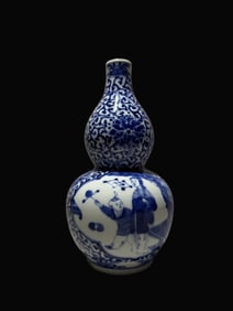 A Exquisite Blue and White Figures Pattern Gourd-Shaped Vase