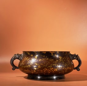 A Exquisite Red Copper Sprinkled Gold Double-Ear Censer