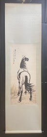 A Chinese Ink Painting of Horse on Paper, Vertical Scroll