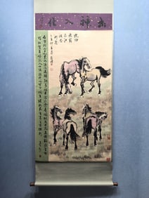 A Chinese Ink Wash Horse Painting on Paper, Vertical Scroll