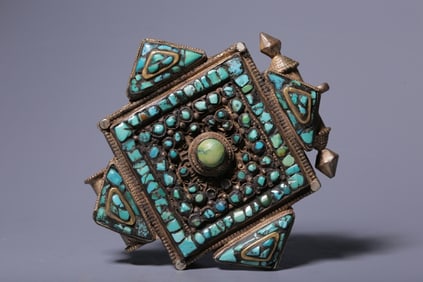 A Exquisite Silver Inlaid Turquoise Gau Box