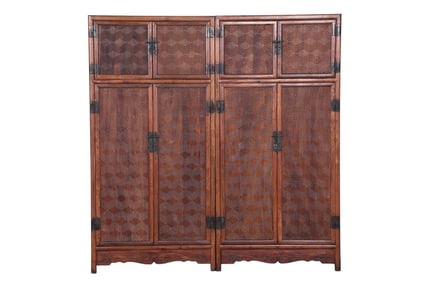 A pair of Huge Huanghuali Wood Tortoiseshell Pattern Four-Door Square Corner Cabinet