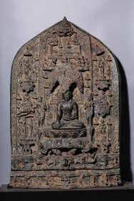A Solemn Bronze Buddha Panel of First Turning the Dharma Wheel