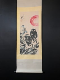 A Chinese Ink Wash Flower and Bird Painting on Paper, Vertical Scroll