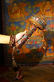 A Exquisite Silver Cloisonne Inlaid Gems Dzi bead Ornament