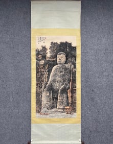 A Chinese Vertical Scroll Ink Painting of Buddha Statue on Paper