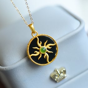 A Exquisite Silver Inlaid Hotan Jade Flame Pattern Pendant