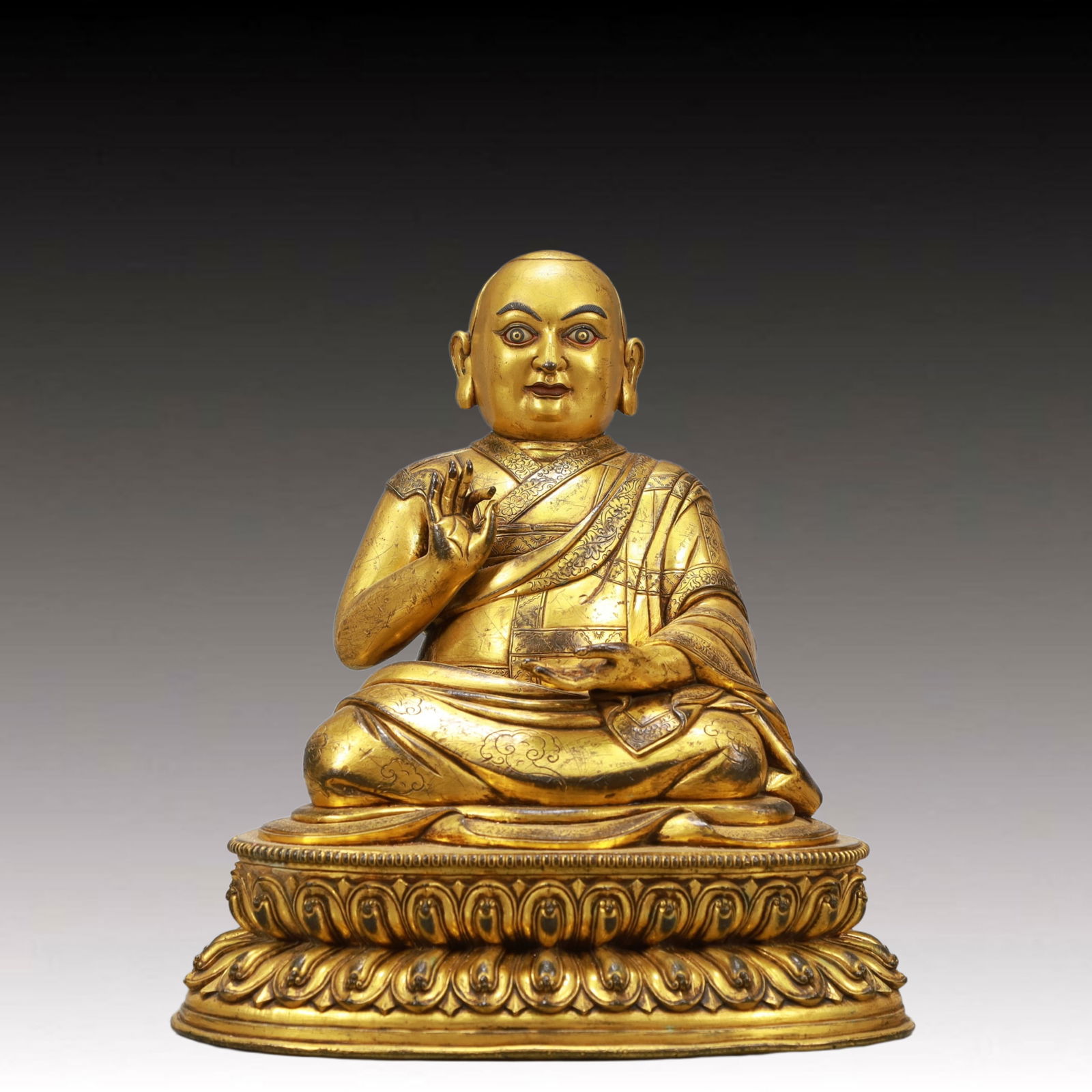 A Solemn Gilt Bronze Statue of Guru (1 of 9)