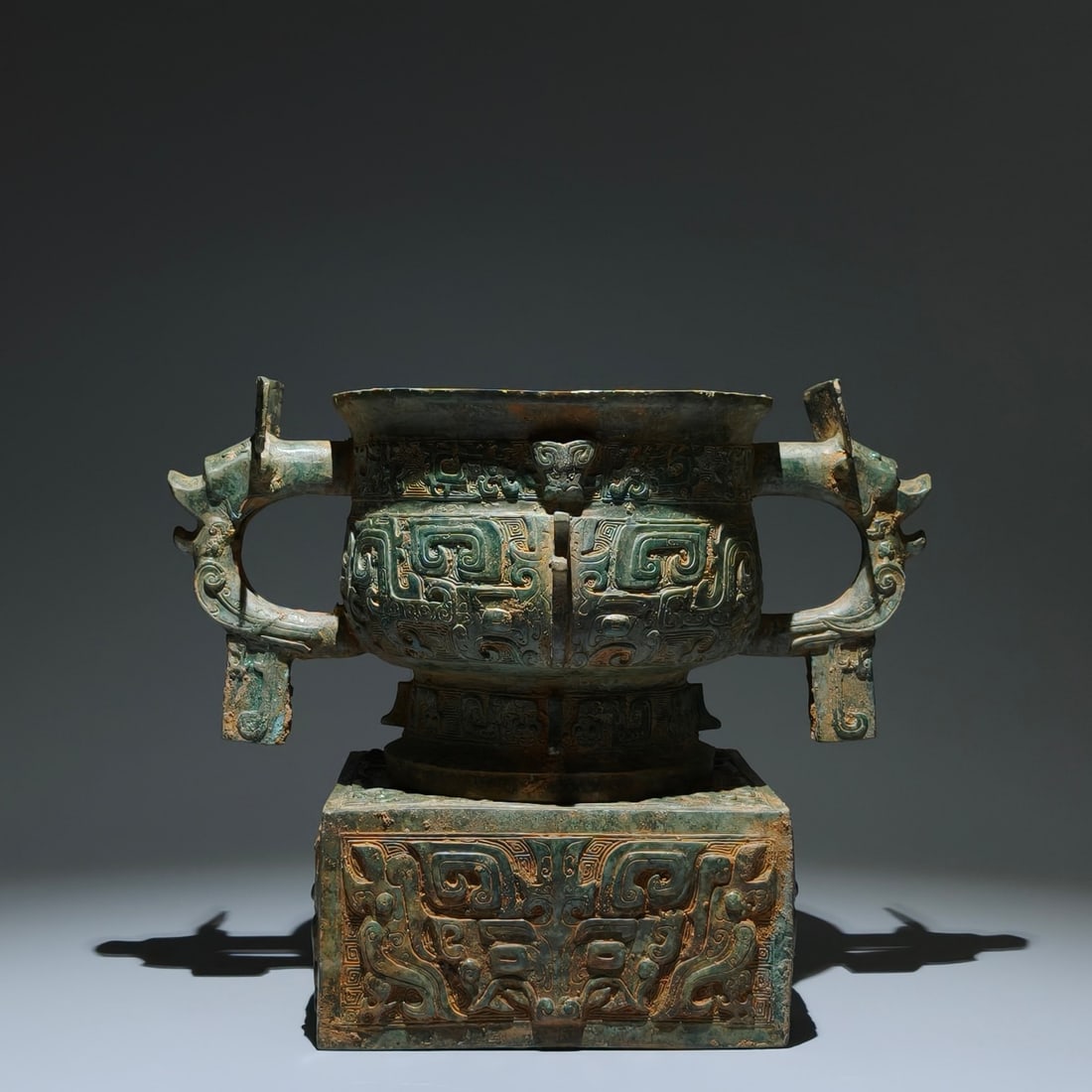 An Archaic Bronze Beast-Face Pattern Double-Ears Censer,with Inscription (1 of 9)