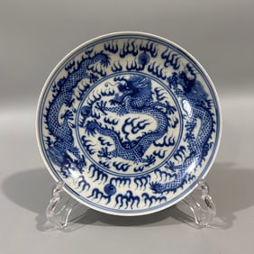A Exquisite Blue and White Dragon Pattern Plate