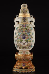 A Exquisite Filigree Gilt Bronze Inlaid Jade Vase