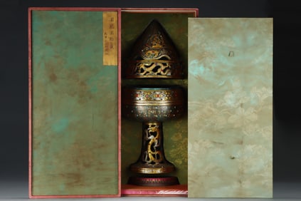 A Exquisite Gold and Silver-Inlaid and Gems-Inlaid Bronze Censer