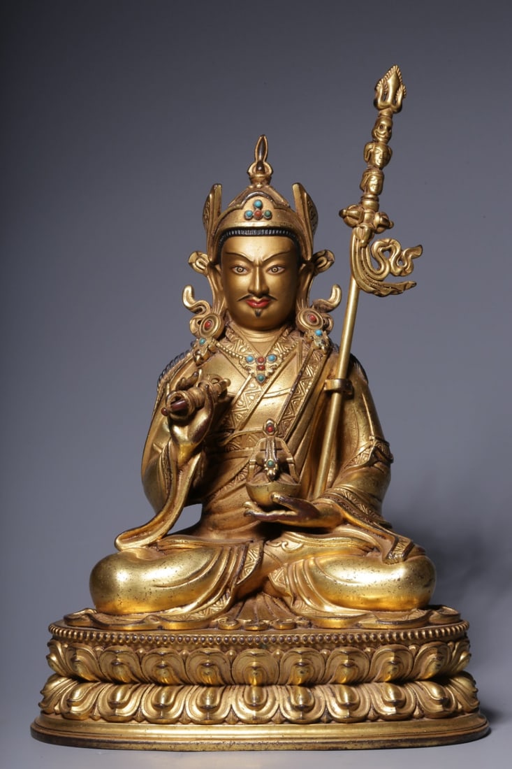A Solemn Gilt Bronze Statue of Padma Sambhava (1 of 9)