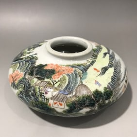A Exquisite Famille-Rose Landscape Pattern Water Pot