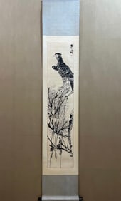 A Chinese Vertical Scroll Ink Painting of Flowers and Birds on Paper