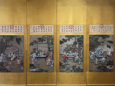 A Set of Chinese Vertical Scroll Ink Paintings of Figures on Paper