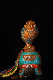 A Exquisite Meteorite Carved Inlaid Dzi bead Tortoise Ornament