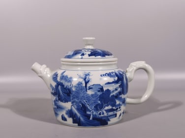 A Exquisite Blue and White Landscape Pattern Ewer