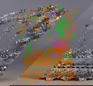 A Exquisite Filigree Gilt Inlaid Old Jadeite Ginseng Ornament