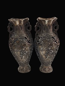 A pair of Exquisite Pure Gilt Silver Bronze Figures Pattern Vase