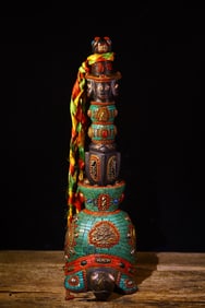 A Exquisite Meteorite Carved Inlaid Dzi bead Gems Tortoise Ornament