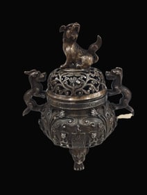 A Exquisite Gilt Silver Bronze Dragon-Ears Censer