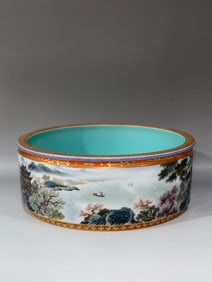 A Exquisite Iron-Red Painted Gold Landscape Pattern Brush Washer