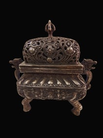 A Exquisite Gilt Silver Bronze Dragon Head Censer