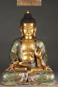 A Exquisite Bronze Cloisonne Buddha Statue Ornament