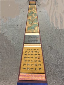 A Chinese Hand Scroll Ink Landscape Painting on Silk