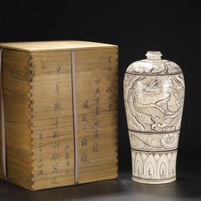 A Exquisite Cizhou yao White Ground Dragon and Phoenix Pattern Vase