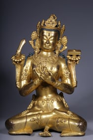 A Solemn Gilt Bronze Statue of Manjusri