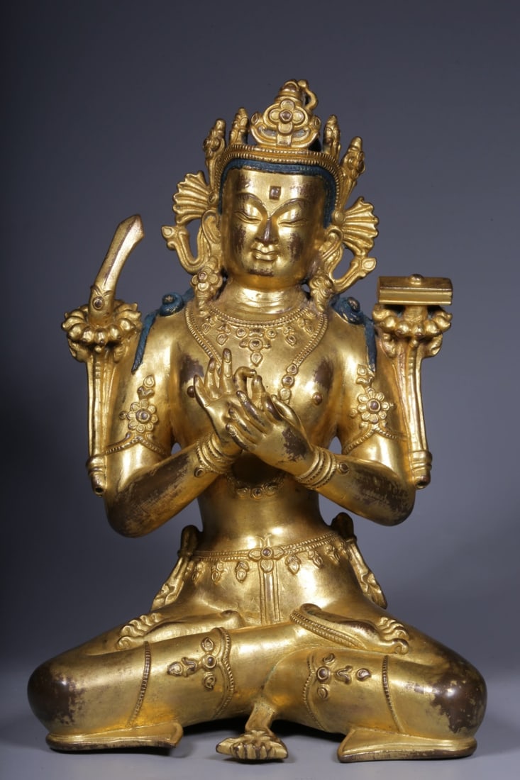 A Solemn Gilt Bronze Statue of Manjusri (1 of 9)