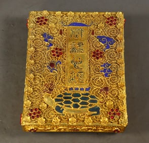 A box of Exquisite Filigree Gilt Inlaid Gems Buddhist Scripture