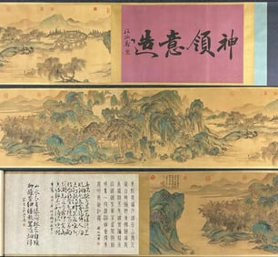 A Chinese Hand Scroll Ink Painting of Landscape on Silk